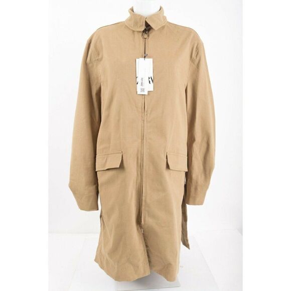 Zara Mens Trench Coat Jacket Zippered Size S-M Tan Cotton Blend 5838/104 NWT - Picture 2 of 7